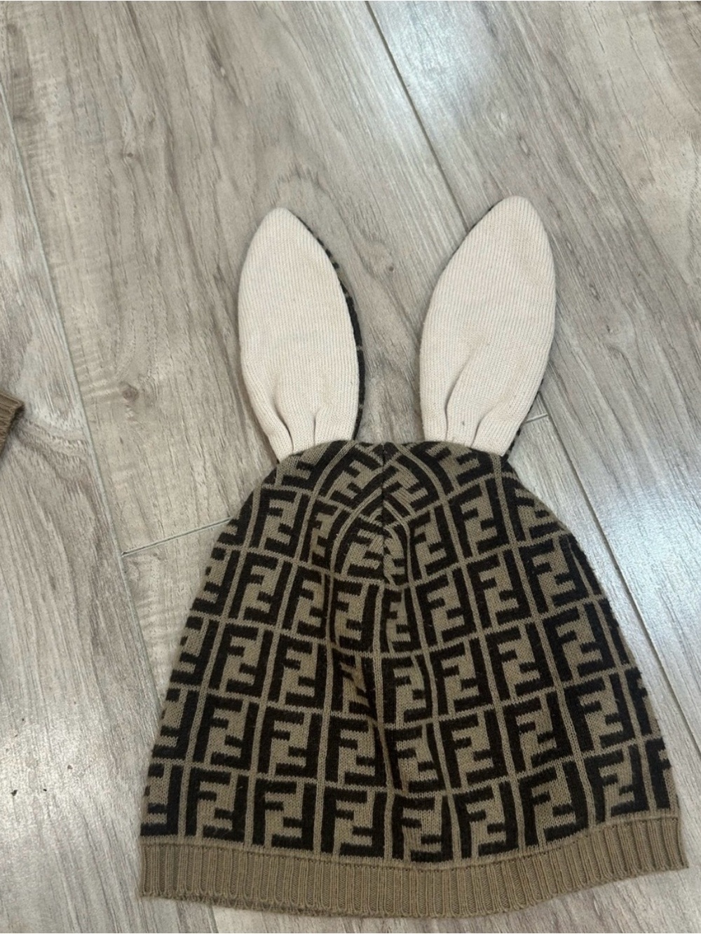 Fendi Kids Bunny-Ear Logo Beanie - Brown & Cream